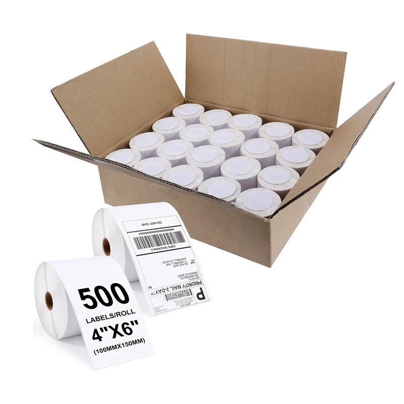 Waterproof oil resistant thermal printing shipping courier labels 4 x 6 label custom wholesale transfer paper labels