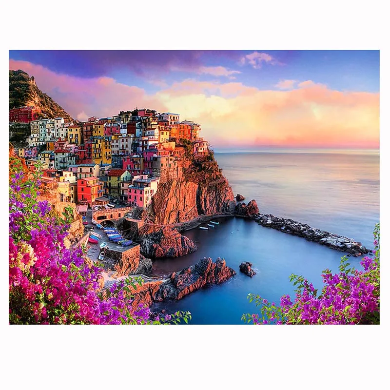 M-diamond painting for Adults Italy Sunset Seaside Landscape DIY Oil Painting Canvas Wall Art Acrylic Kit