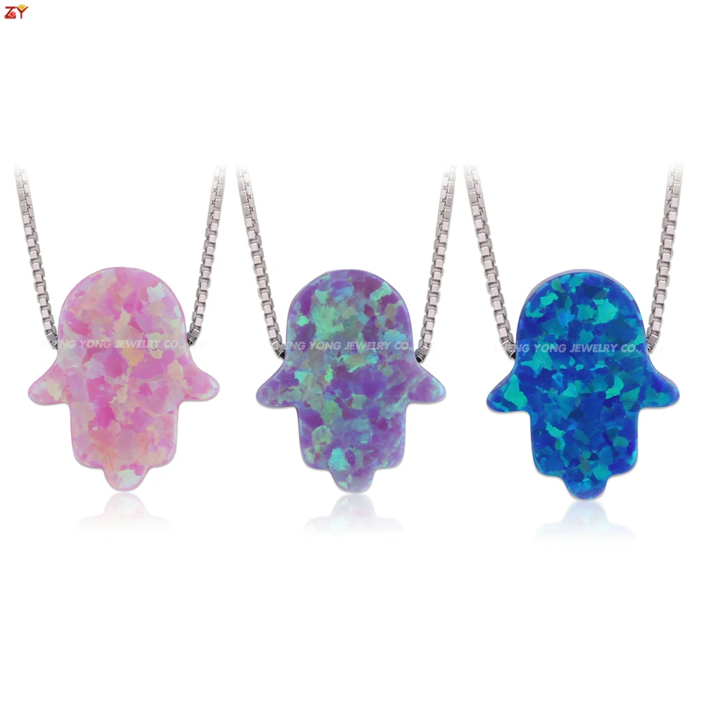 Ожерелье с подвеской Hamsa из серебра 925 пробы голубым опалом