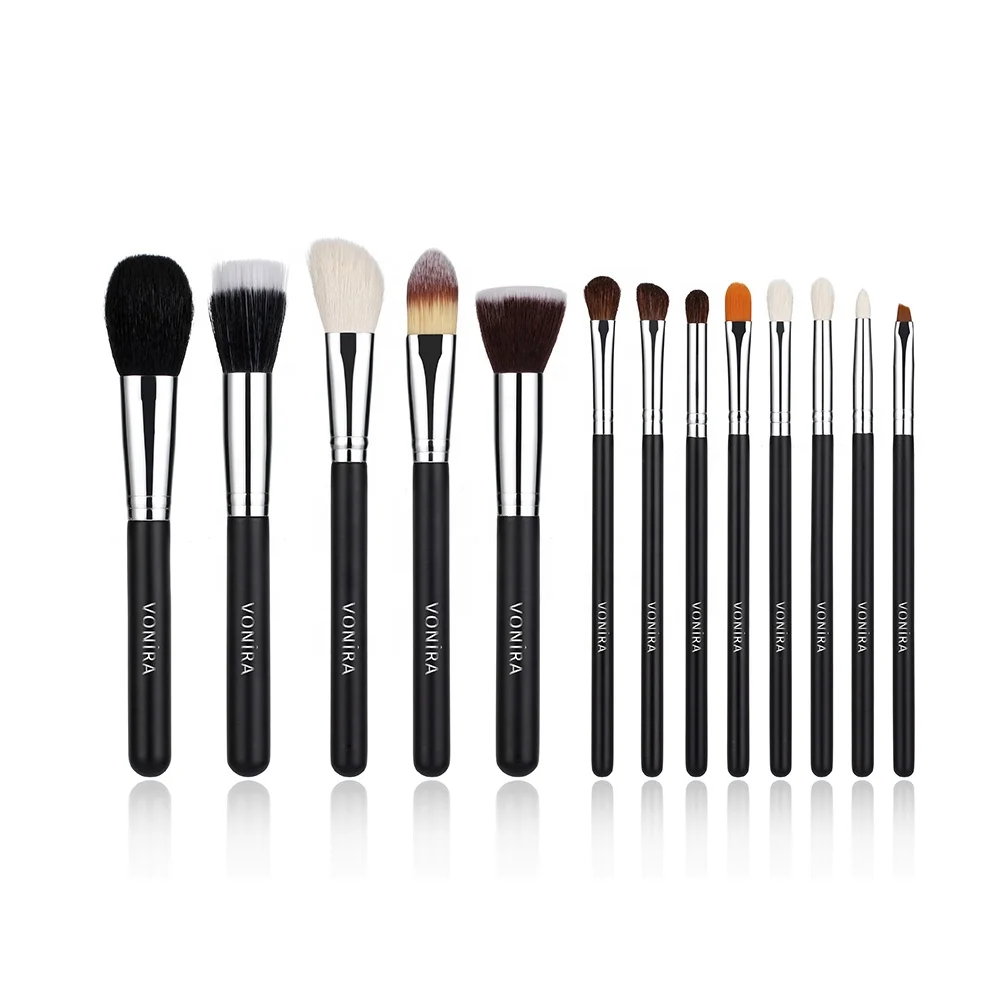 Vonira High Quality Makeup Brush Black 13pcs Face Eye Soft Dense Natural Synthetic Hair Wood Handle Make up Brushes Set OEM ODM