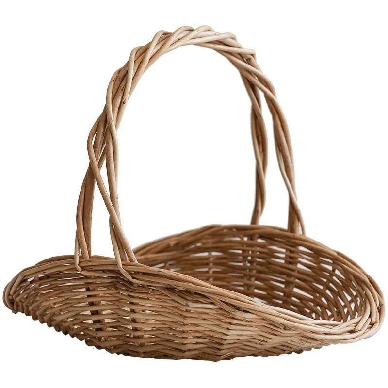 Hand-woven Natural Wicker Willow Flower Baskets with Handles for Wedding Flower Arrangement