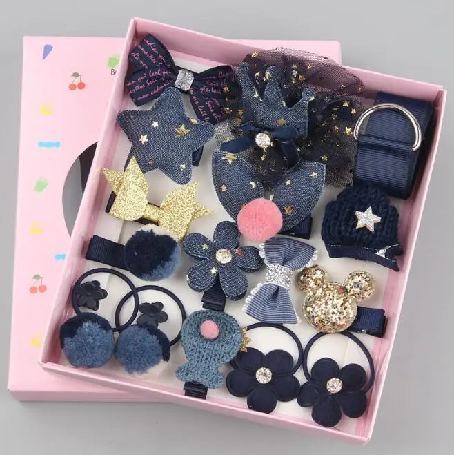  18 Pcs Children Hair Clips Set Little Girl Accessories Elastic Ties Gift Party