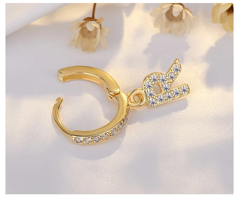 Fashion 3A Cubic Zircon New Exquisite Initial Earrings Creative 26 English Lettere 14k Gold Plated Zircon Earrings