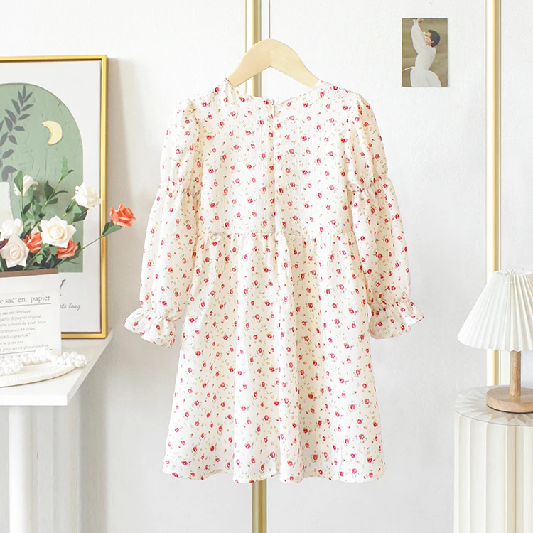 2024 new arrival fashion spring causal ruffle long sleeve floral print kids baby girls dress for 3-8 years