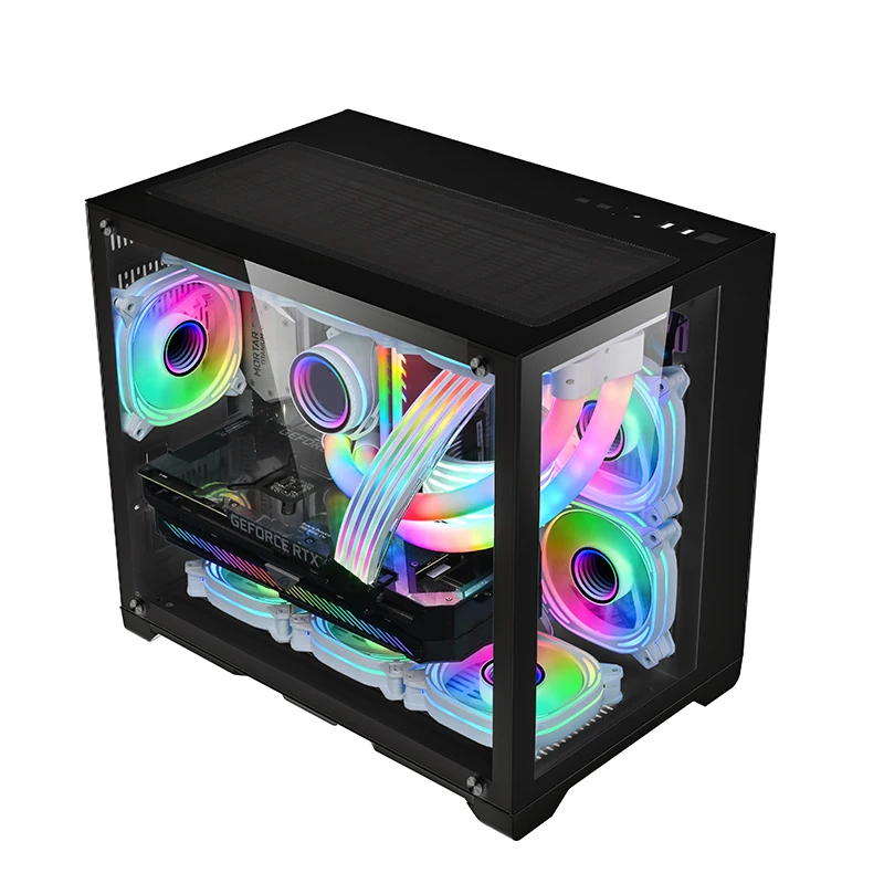 Professional manufacturer lone warrior fully transparent tempered glass panel computer case