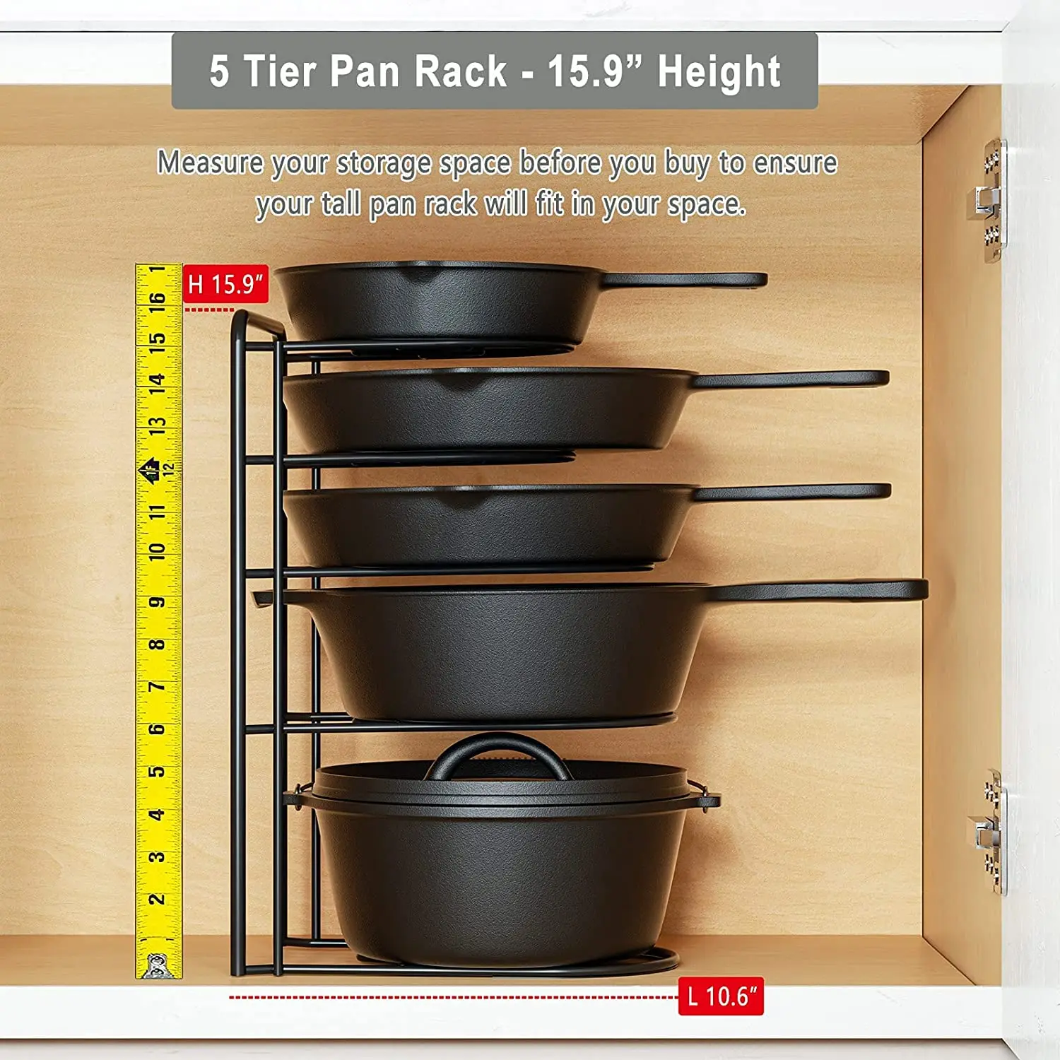 Pot Rack Organizer 2 Pack 5 Tier Heavy Duty Pan Holder Cast Iron Skillets Storage Rack
