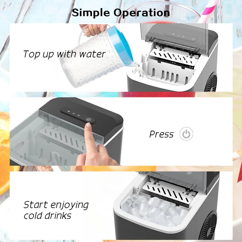 Ice Maker Machine with Ice Scoop and Basket, 2 Sizes of Ice for Smart Home Kitchen/ Office/ Bar /Party /Camping