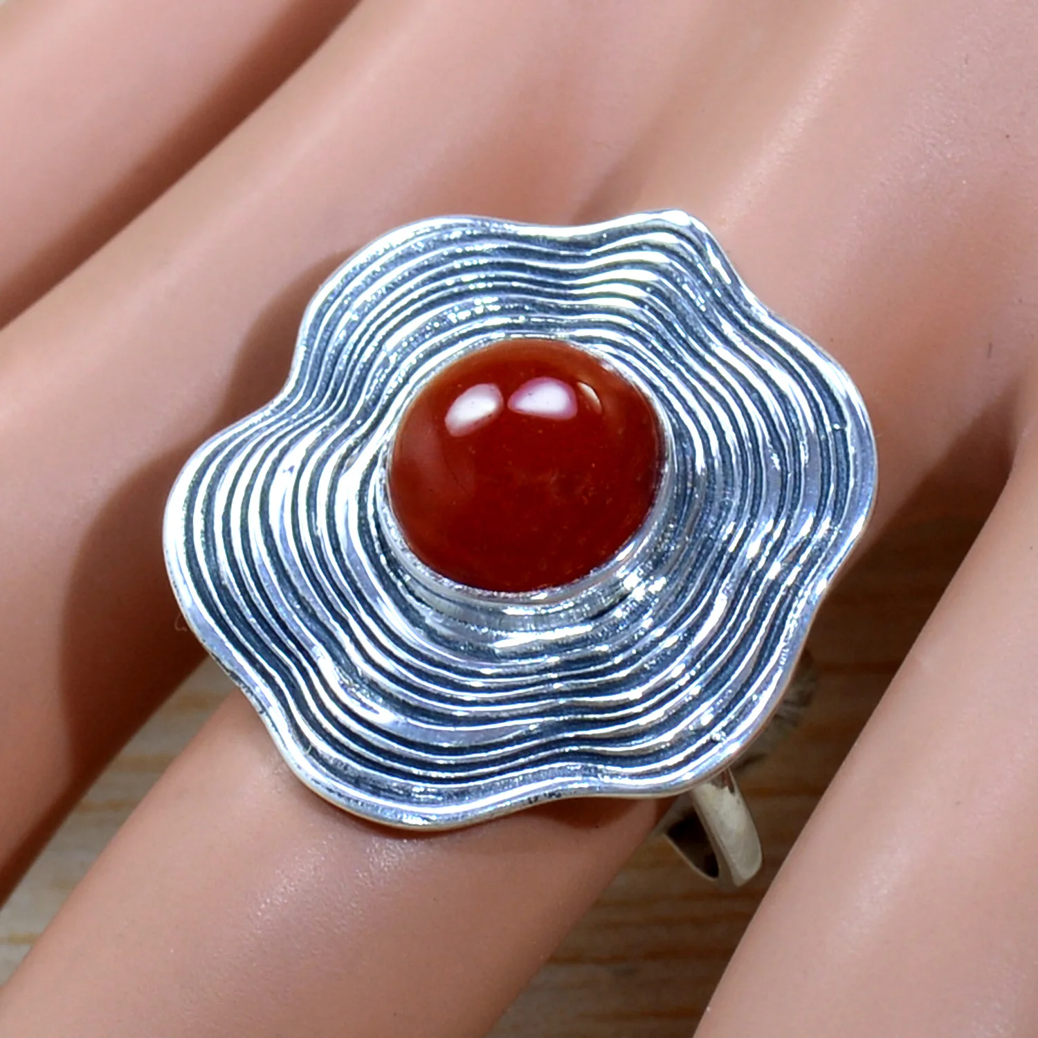 Wholesale 925 Sterling Silver Ring SJWR-2094 Handmade Indian Fashion Jewelry Carnelian Gemstone Diamond/ Pearl Main High Demand