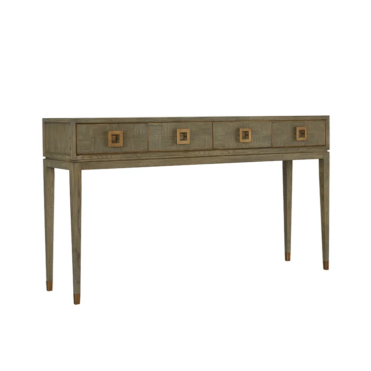 MRS WOODS Modern Gold Handle Top Selling Solid Oak Parquet Wood Accent Console Table For Living Room