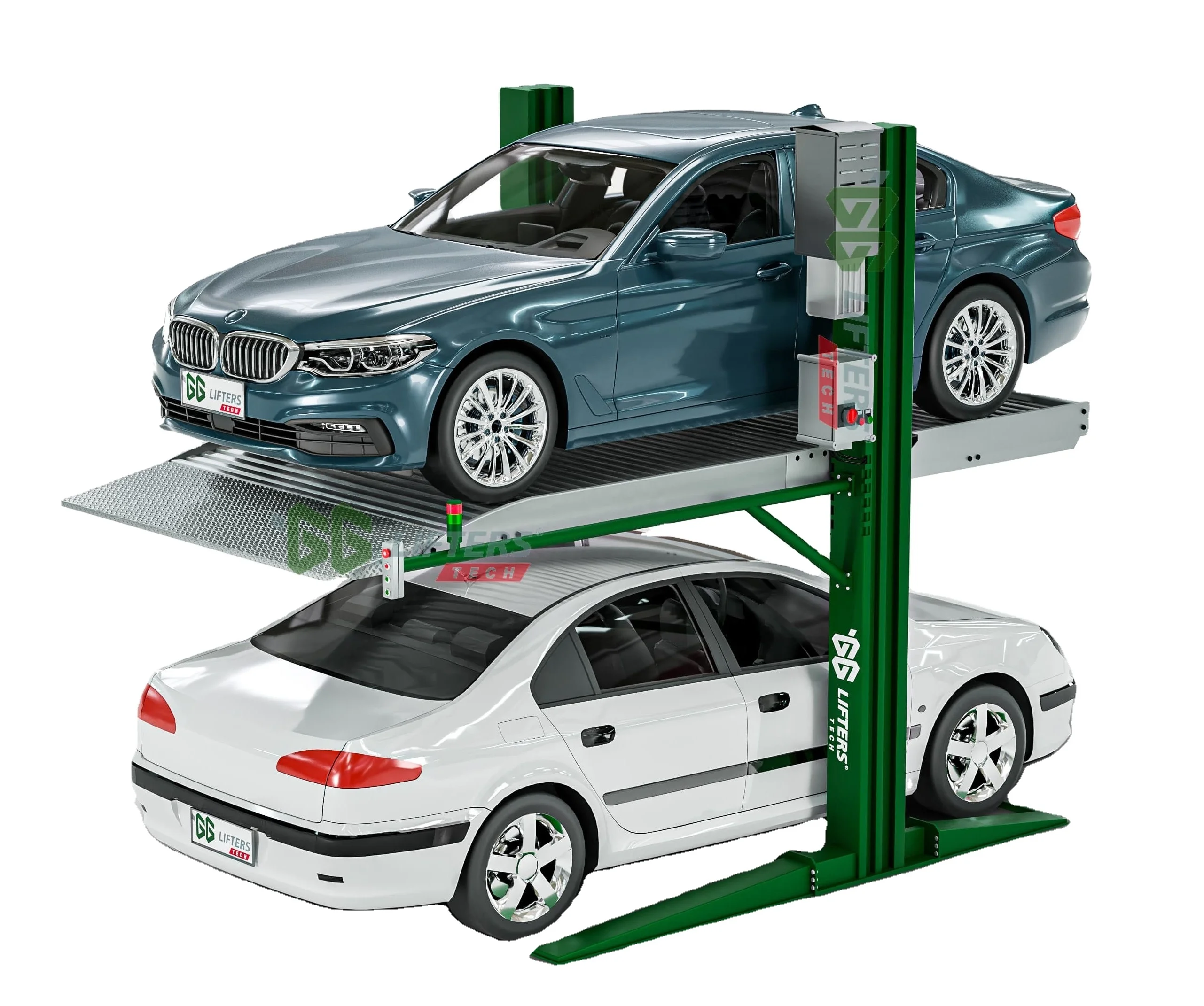 CE 2 post double deck parking equipment for car vehicle storage automatic car parking lift 2 post car lift electric lock