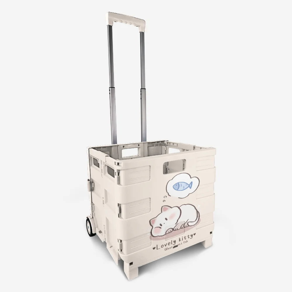 Hot Seller PP Folding Shopping Trolley Portable Plastic Trolley Bag with Steel Telescopic Handle for Supermarket Use