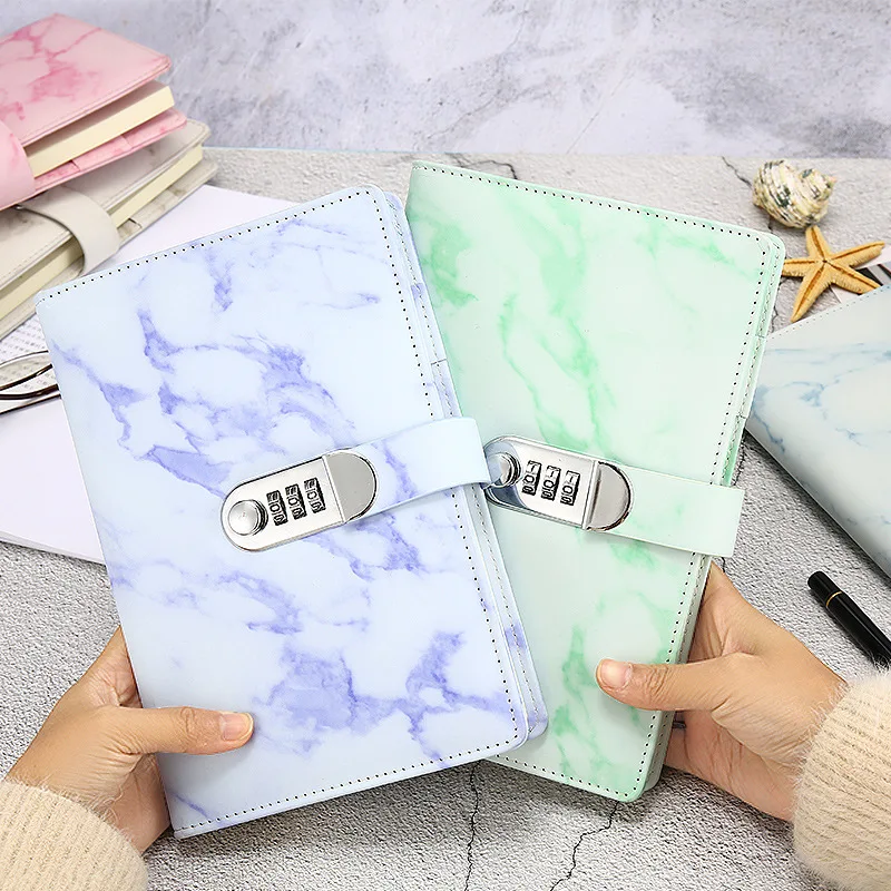 Hardcover high-grade PU leather cover notebook with combination lock and monthly diary with lock