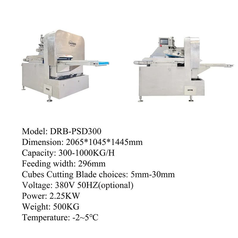 DARIBO Easy Cleaning Frozen Salmon Cubes Cutting Machine with Conveyor Belt for Hotels for Sale
