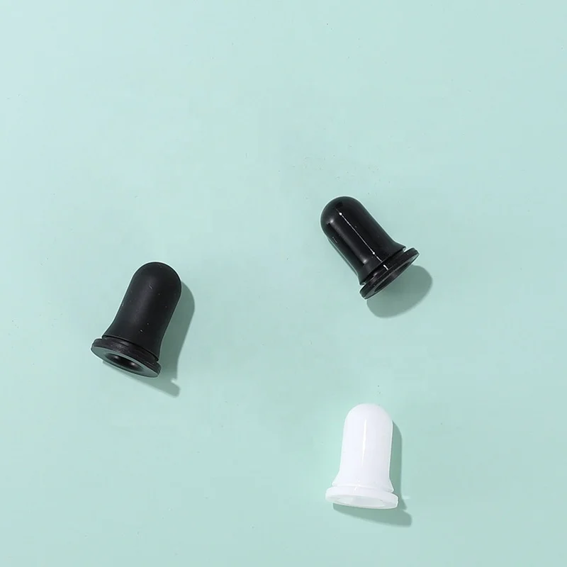 High Quality Customized Rubber Head Black White Silicone Teat for Essential Oil Glass Dropper Bottle