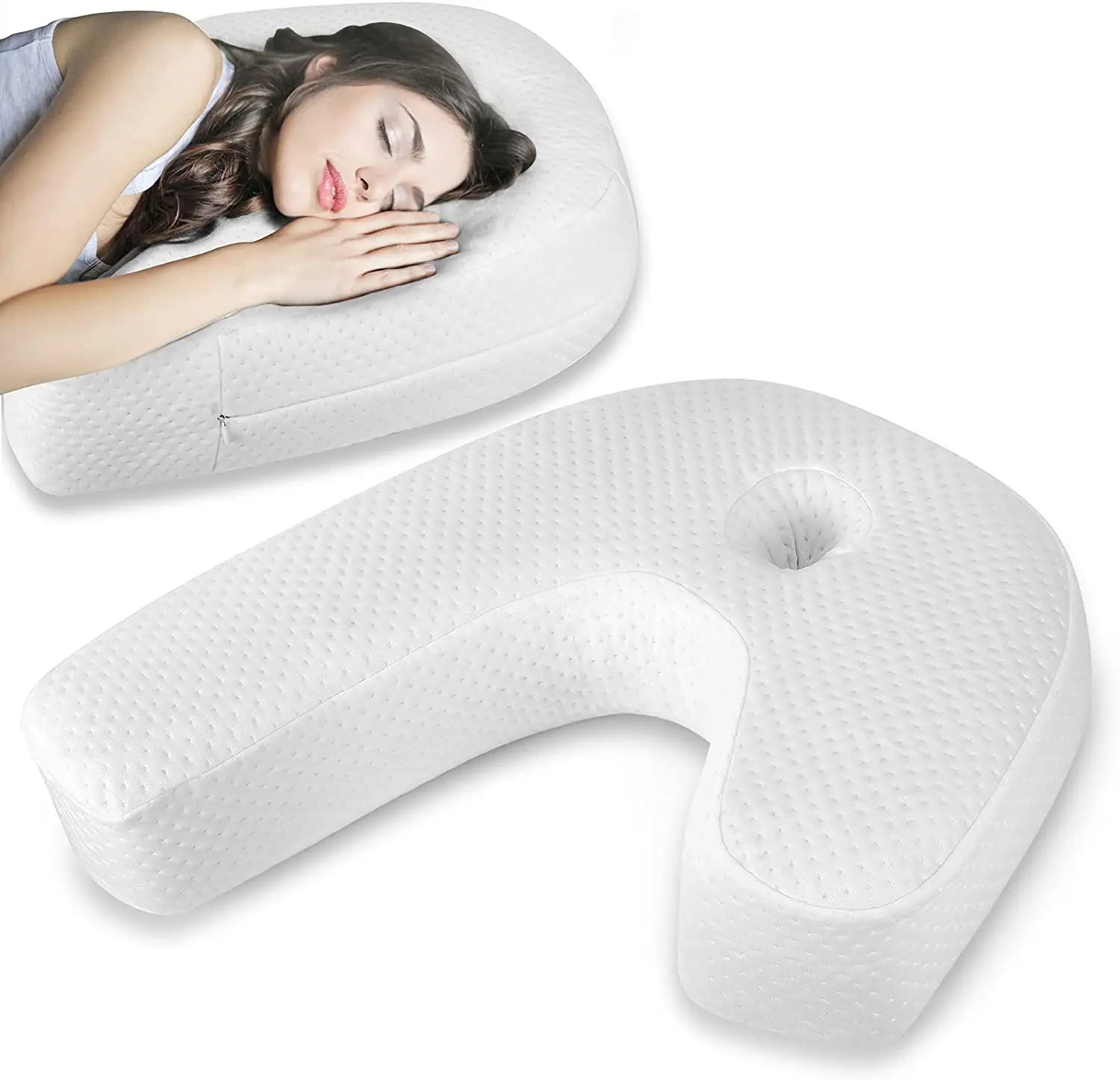Side Sleeper Body Pillow for Neck and Shoulder Pain, Memory Foam Pillow with U-Shaped Contoured Support with Removable Washable