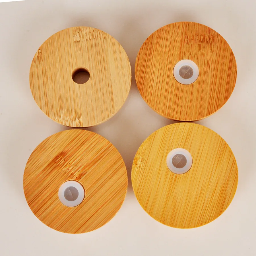 Food Grade Natural 86mm 70mm Regular &Wide Mouth Bamboo Lid with 15 mm Straw Hole for Glass Mason Jar