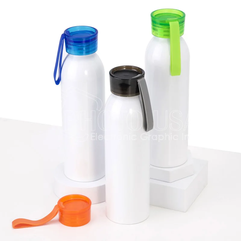650 ml Sublimation Blank Custom Aluminum Sports Water Bottle with Colored Lid and Rubber Handle