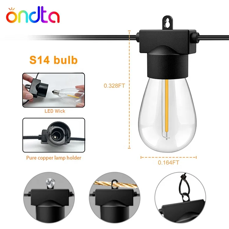 15M S14 light Bulbs Connectable Hanging Light Patio Lamp LED Outdoor String Lights