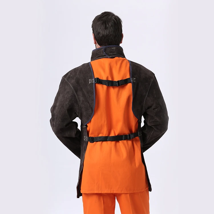 AP-8002 Roll-Up Collar Competitive Price Work Clothes Leather Welding Apron Heat Resistant