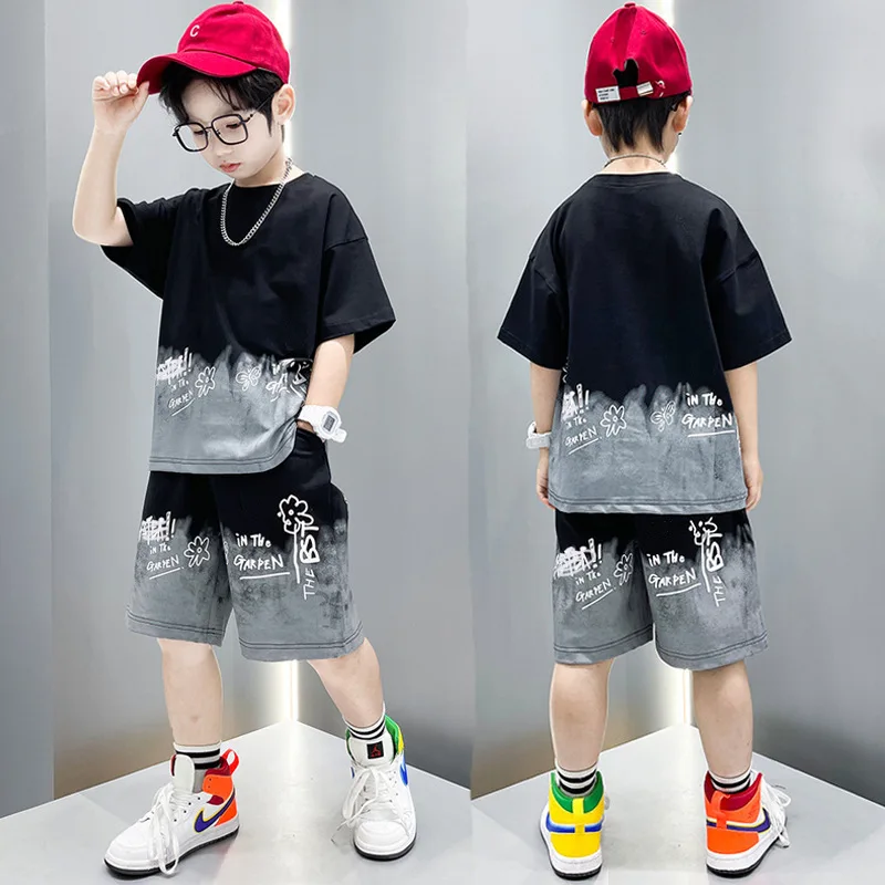 Hot Sale Factory Price Summer Boys Cartoon Pattern Clothes Set New Models Fashion T-shirt And Denim Shorts 2 Pcs