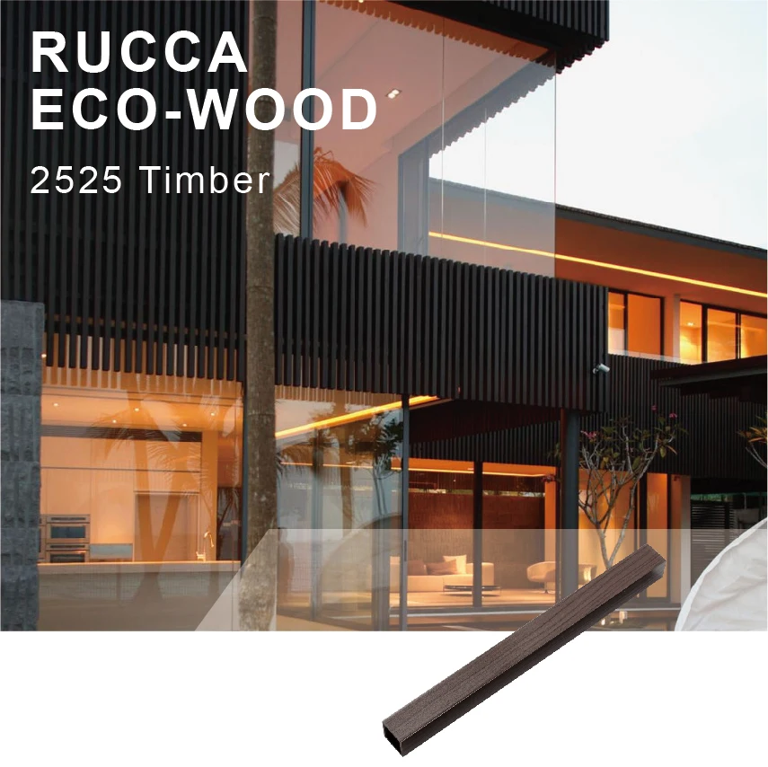 Foshan Rucca wpc outdoor timber tube, timber ceiling wooden composite fence gate slats 25*25mm