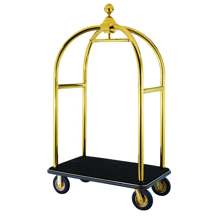 5 Star Hotel Custom Stainless Steel Crown Luggage Cart Birdcage Trolley
