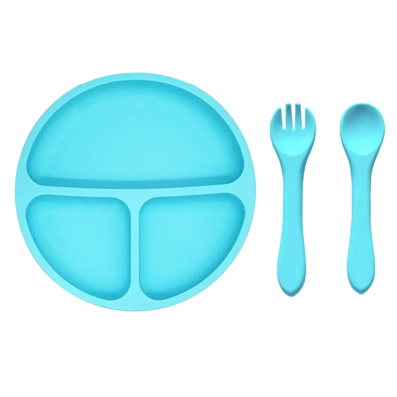Baby Feeding Bowl Spoon And Fork Set Silicone Baby Feeding Waterproof Bibs Plates Set