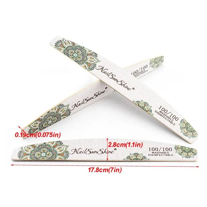 Wooden Nail Files 80 100 150 180 240 Grit Flower Printed Thick Sandpaper Double Sided Buffer Files DIY Salon