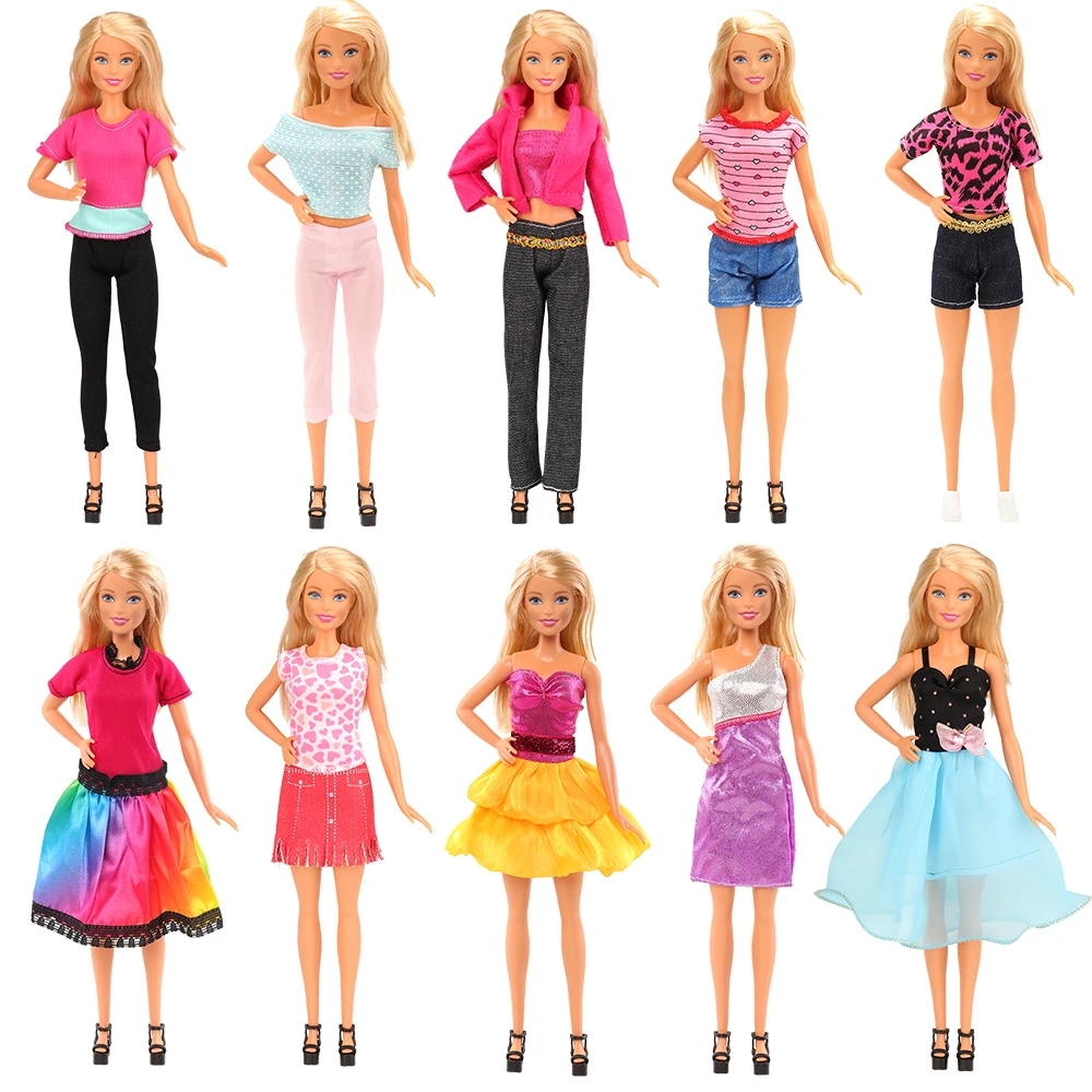 Cheap Fashion 30 Items/Set Doll Accessories=5 Dresses+5 Tops Pants+10 Hangers+10 Shoes For 11.5inch30cm Girl Doll Girl Toy Gift