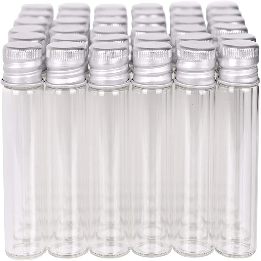 LanJing Tiny Glass Bottles Clear 15ml Empty Mini Jars with Aluminum Screw Cap Lids Wedding Decorations DIY Jewelry Accessories