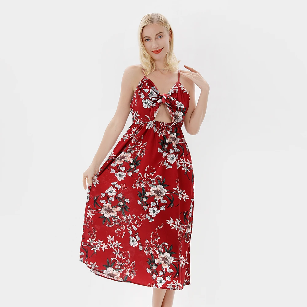 2023 wholesale Europe new hot selling mom and me red cotton flower dress parent-child dad wear matching family clothes outfits