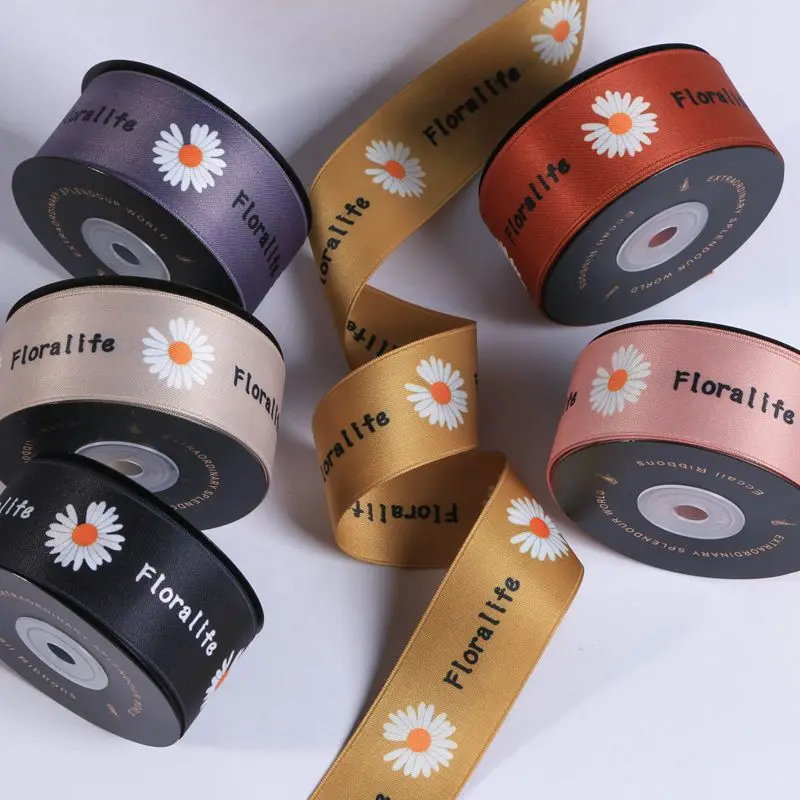 Wholesale 3-100Mm Satin Fabric Branded Ribbon Colourful Printing With Logo Custom Gift Wrapping Recycled Ribbon