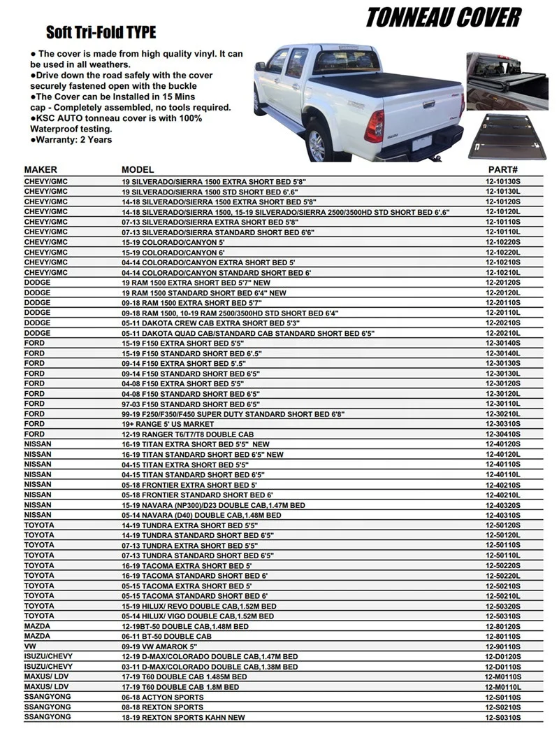 Top Manufacturer Soft Tri Fold Tonneau Cover Pickup Truck Bed Cover For Chevy Colorado 5FT