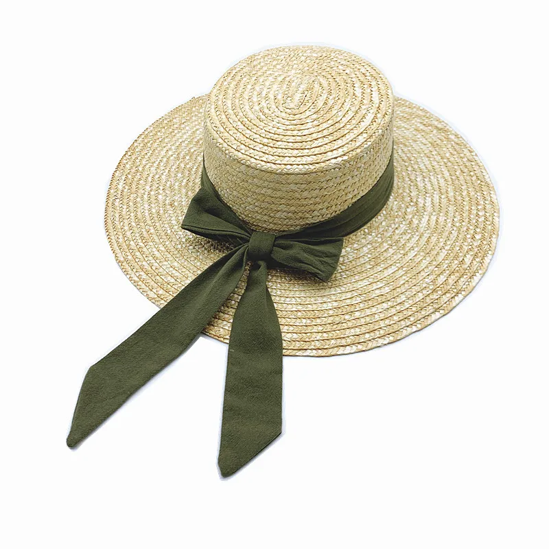 2021 designer girls bow know decor straw hat bowknot beach women summer big wide brim wheat boater straw hat for adult and kids