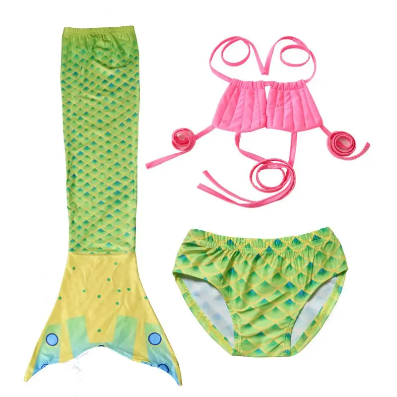 LQSZ 2022 Green Little Girls Kids Suspender Cute Mermaid Sexy Bikini Three Pieces Custom Swimwear & Beachwear With Accessories