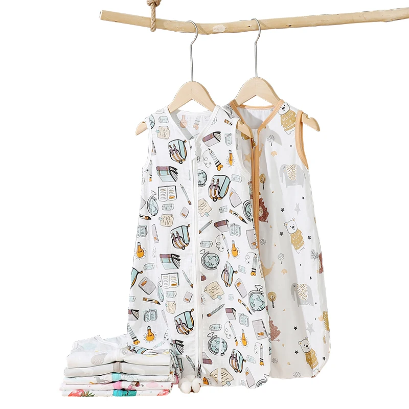 Kids Cartoon Print Sleeping Bags Bamboo Soft Baby Pajamas Girl Double Zipper Sleeping Sack