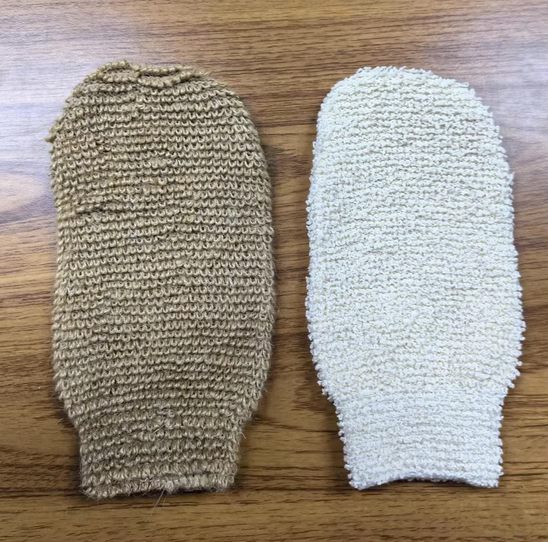 Wholesale Shower Products Private Label 100% Eco-friendly Plant Fiber Jute Hemp Natural Body Exfoliating Bath Gloves