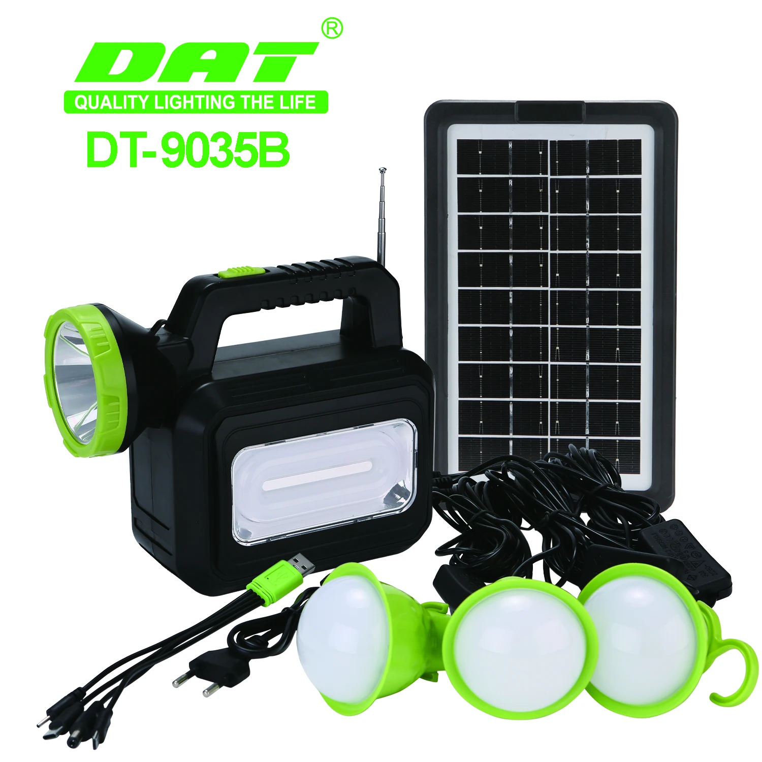 DT-9035B  DAT  Solar power lighting  system kits  with FM radio  6v3.5w power bank   with USB  and led light solar lighting syst