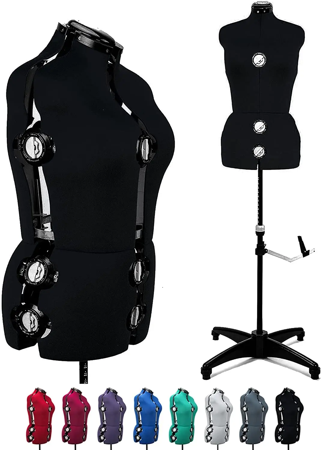 Black Large 13 Dials Female Fabric Adjustable Mannequin Body Dress Foam for Sewing