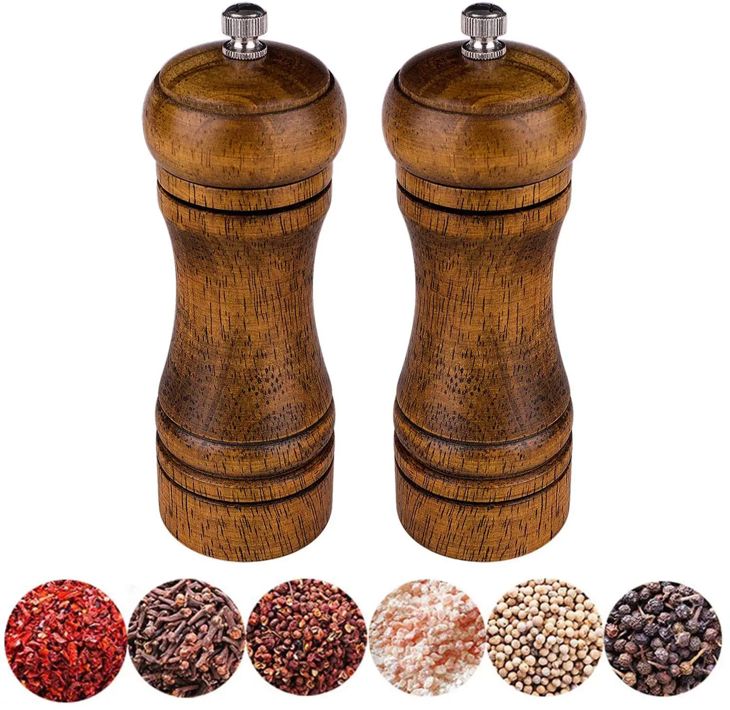 Eco Friendly Nordic Kitchen Cooking Wooden Accessories Manual Timber Herbs Chili Milling Rubber Wood Manual Salt Pepper Grinder