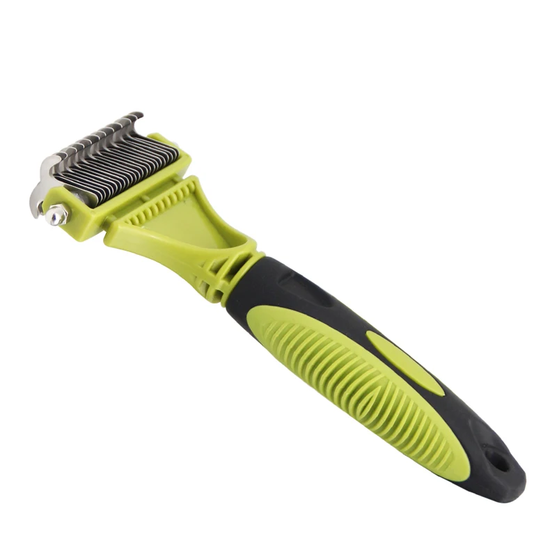 2021 double side threaded handle self clean pet brush comb grooming  pet hair remover brush