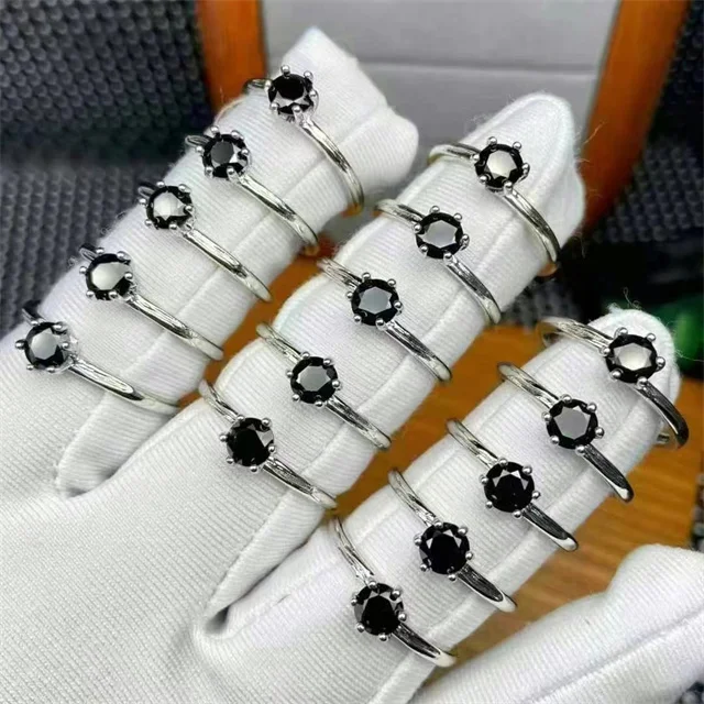 New arrivals silver jewelry natural stones for jewelry black tourmaline round facet crystal ring gift for girlfriend