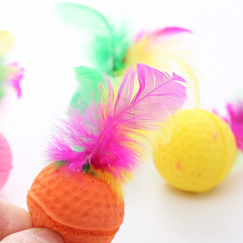 Wholesale Latex Foam Cat Toy Ball Feather Cat Soft Toys Candy Color Balls For Cats