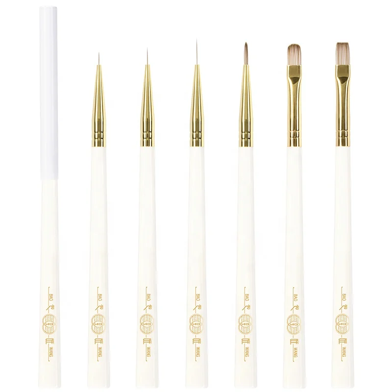 Novel Design White Jade Series Acrylic Handle Nylon PET Hair Offer OEM  UV Gel Nail Polish  Brush Round Nail Art Brush Set