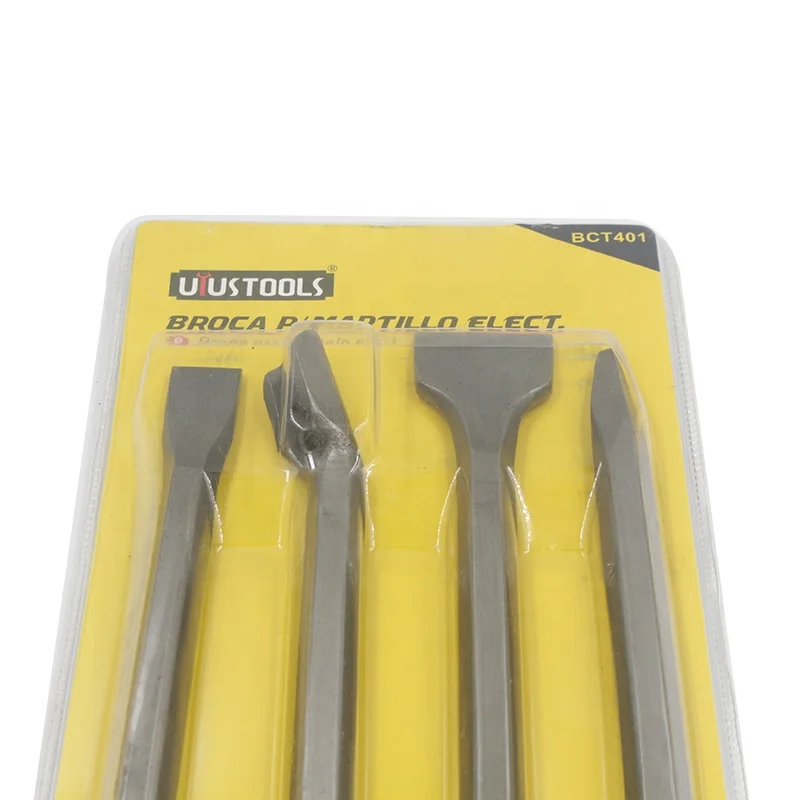 4pcs 40 Cr Flat Round Point Max Hammer SDS Steel Chisel Set Concrete Stone SDS Plus Drill Bits