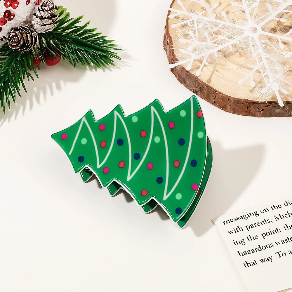 Christmas Cute Acrylic Snowman Shark Claw Clip Unique Sweet Durable Hat Shape Haarspangen Geometry Green Smooth Hairpin For Girl