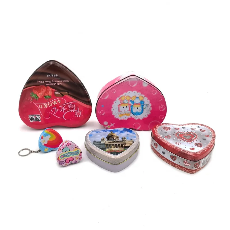 Empty heart shape cookie tins wedding candy box mint gift tins case metal chocolate tin box for gift