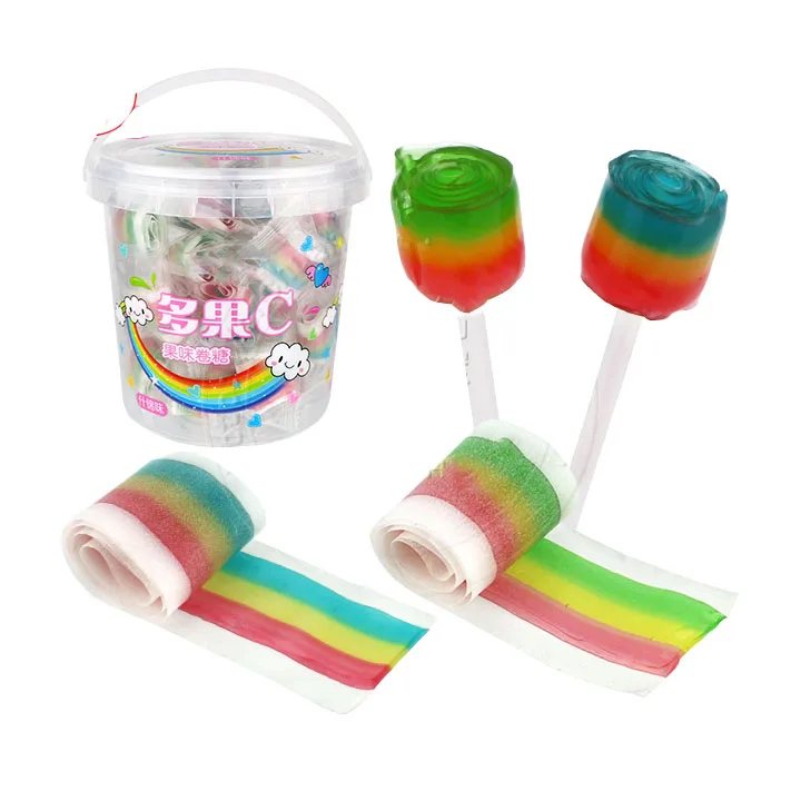 Rainbow Gummy Roll candy Halal Colorful Fruit Jelly Flavor Sugar Chinese High Quality Sweet Soft Candy Belt Individual Package
