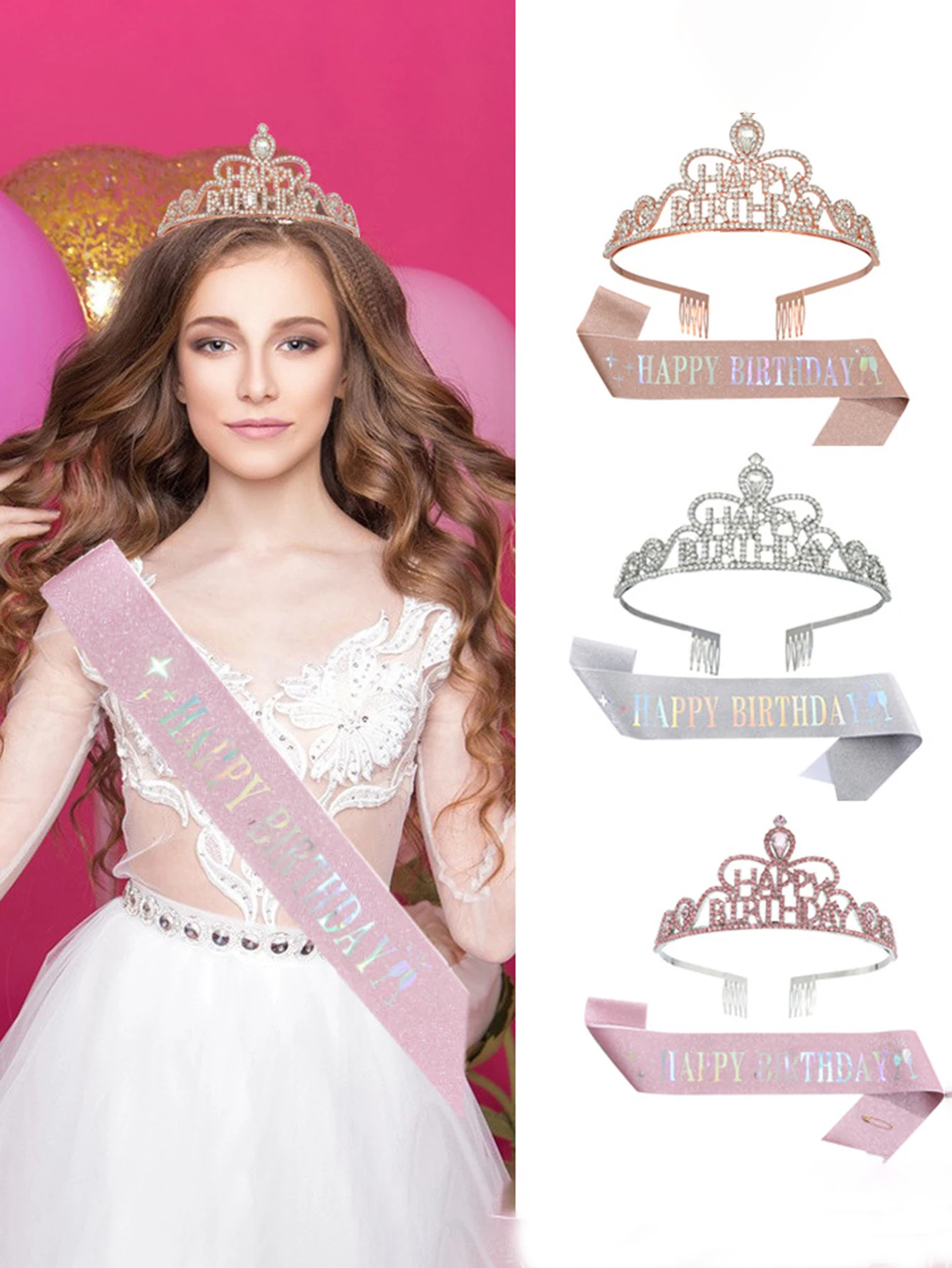Made In China Fairy Crown Birthday Girl  Happy Birthday Ribbon Wholesale Crowns And Tiaras Set