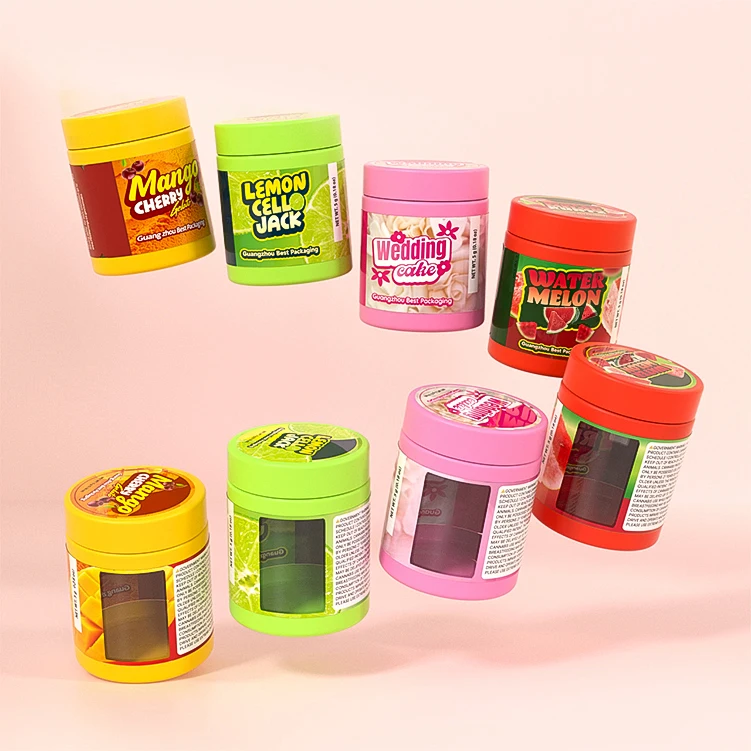 3.5g Custom Label Childproof Clear Window Jar Airtight Magnifying Lid Child Resistant Magnifying Glass Jar For Herb Dry Flower